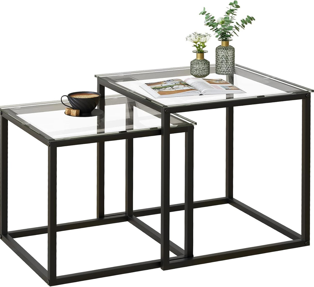 Huhote Nesting Tables, Set of 2 End Table, Coffee Tables, Glass Side Table - image 1