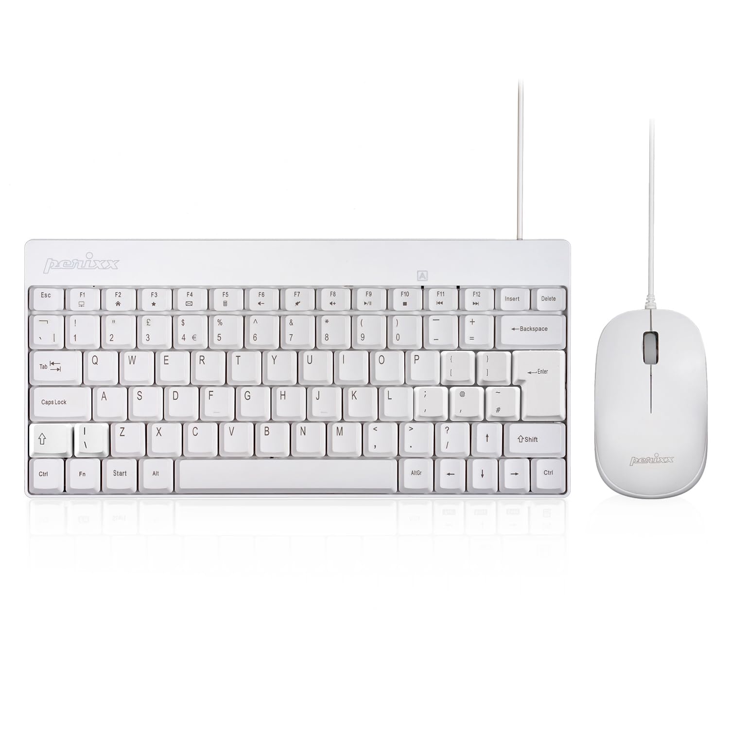 Perixx PERIDUO-212 Wired Mini Keyboard and Mouse Combo | UK Layout, White