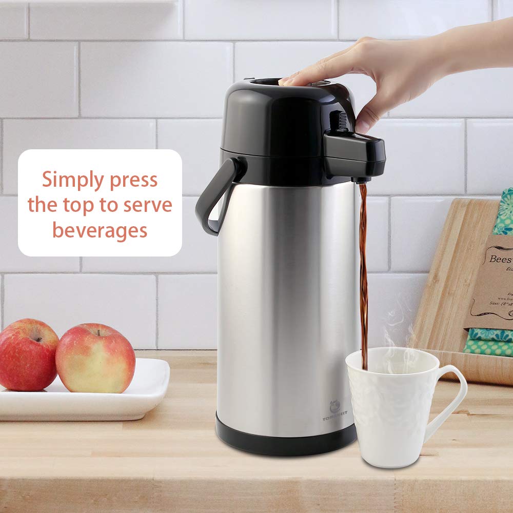 TOMAKEIT 2.5L Thermal Coffee Airpot – Glass Lined Vacuum Carafe