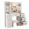 Umeiga White Vanity Desk with 7 Drawers, LED Lighted Mirror and Stool