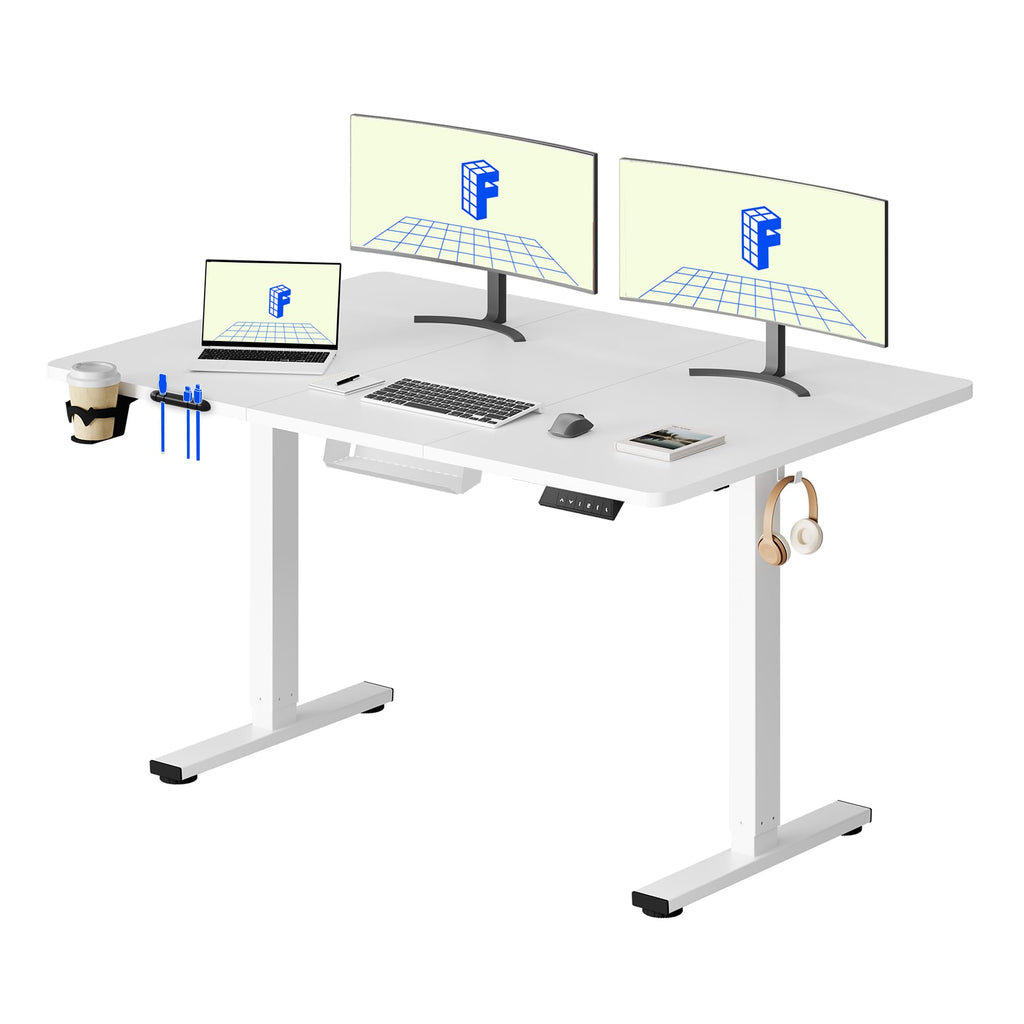 FLEXISPOT 140 x 60 cm Electric Standing Desk, Sit Stand Table Height Adjustable Desk with Backpack Hook and Memory Smart Pannel