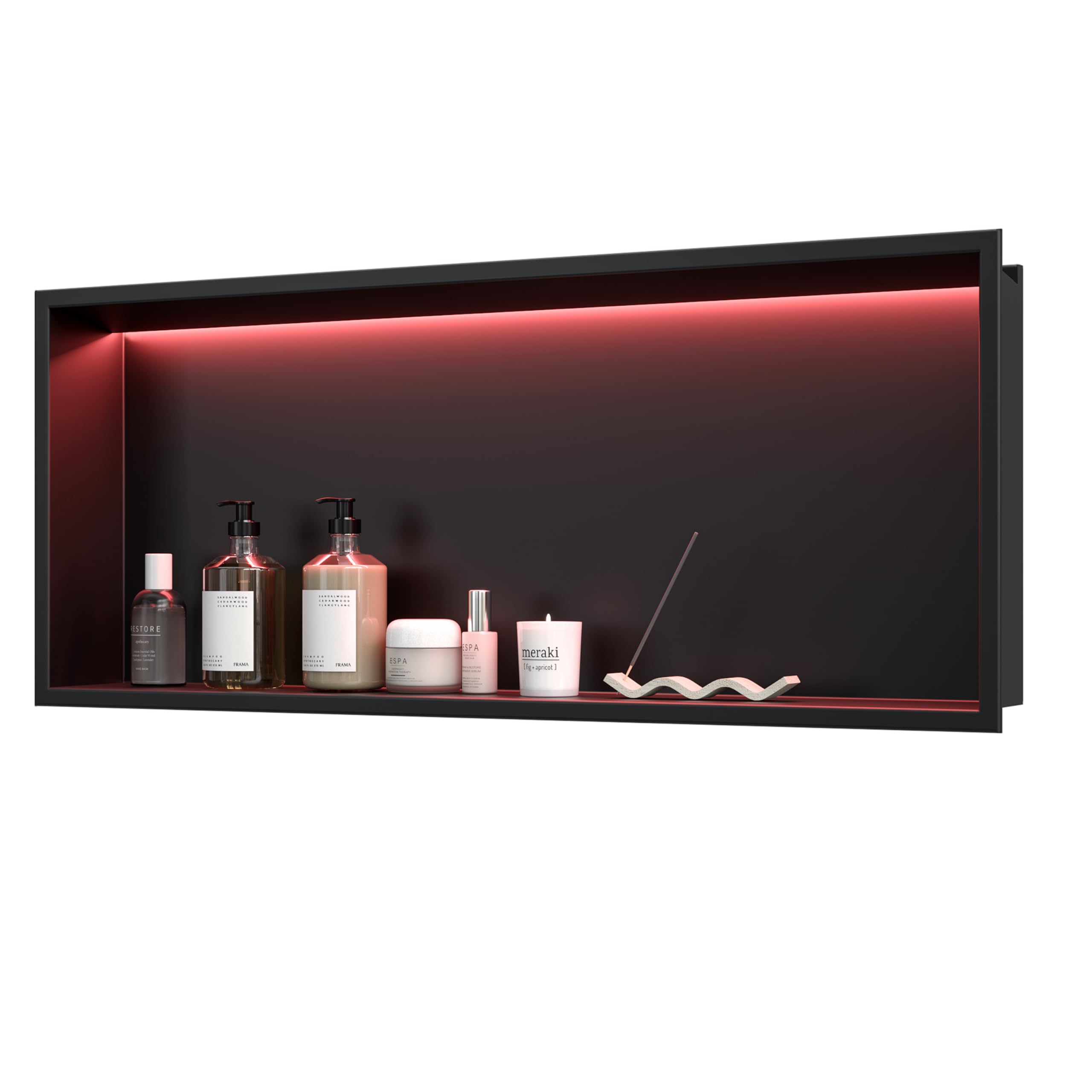 QEKE Stainless Steel Shower Niche with RGB LED Light - Matte Black 30x75cm