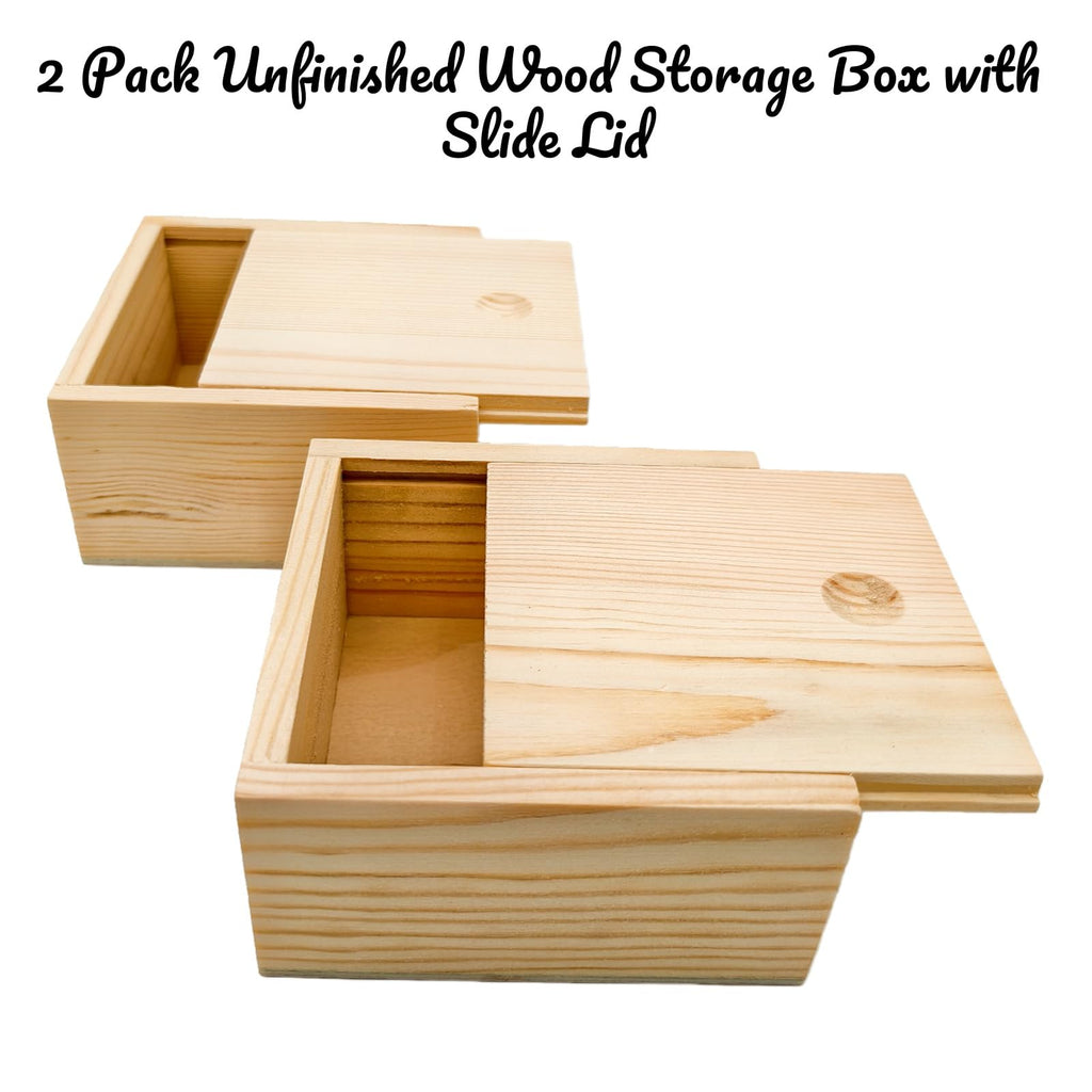 Anktily 2 Pack Unfinished Wood Storage Box with Slide Lid, Blank Natural Wood Box Case Container for Jewellery, DIY Arts & Crafts Hobbies