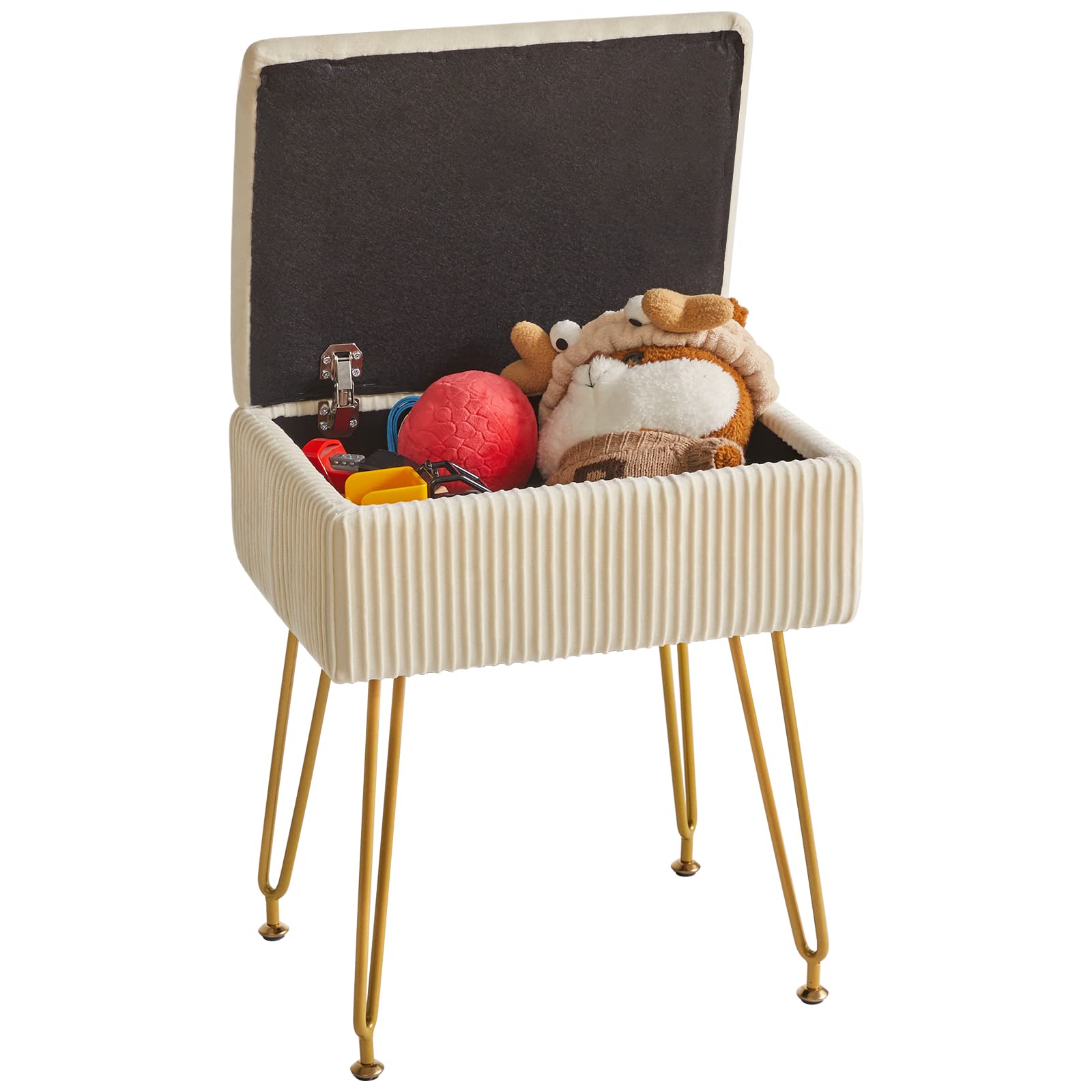YMYNY Velvet Storage Ottoman | Pink Vanity Stool with Metal Legs