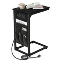 AMHANCIBLE C-Shaped Side Table, Side Table with Charging Station