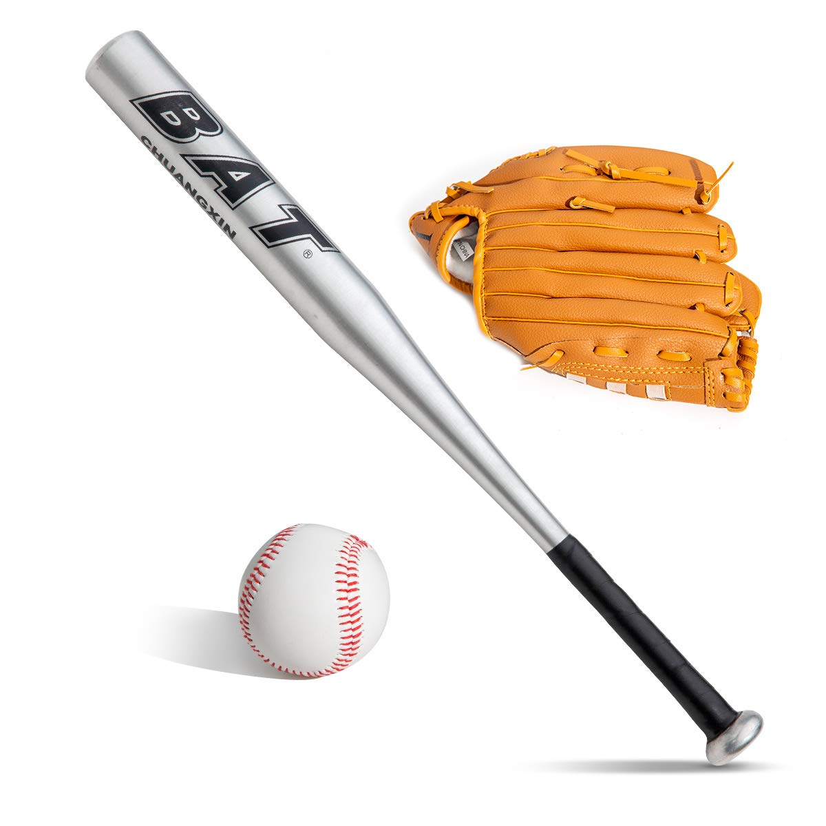 25" Aluminum Baseball Bat Set with Glove and Ball - Silver