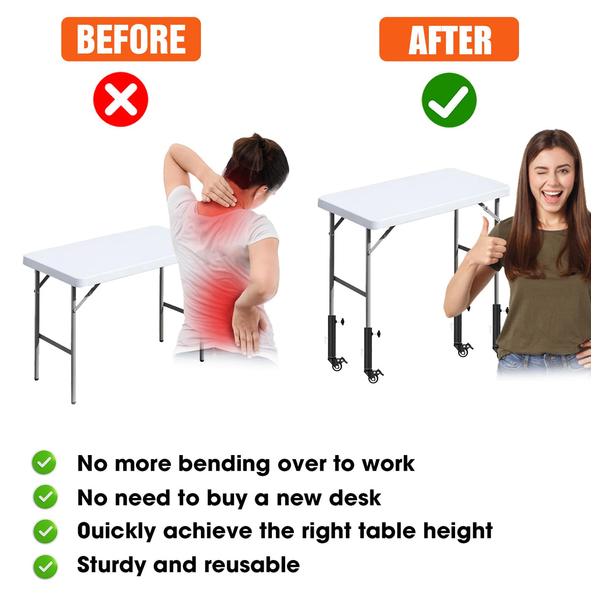 Lipshome Table Leg Extender with Casters Adjustable 6.3"-7.9" Height 4 Pack - image 3
