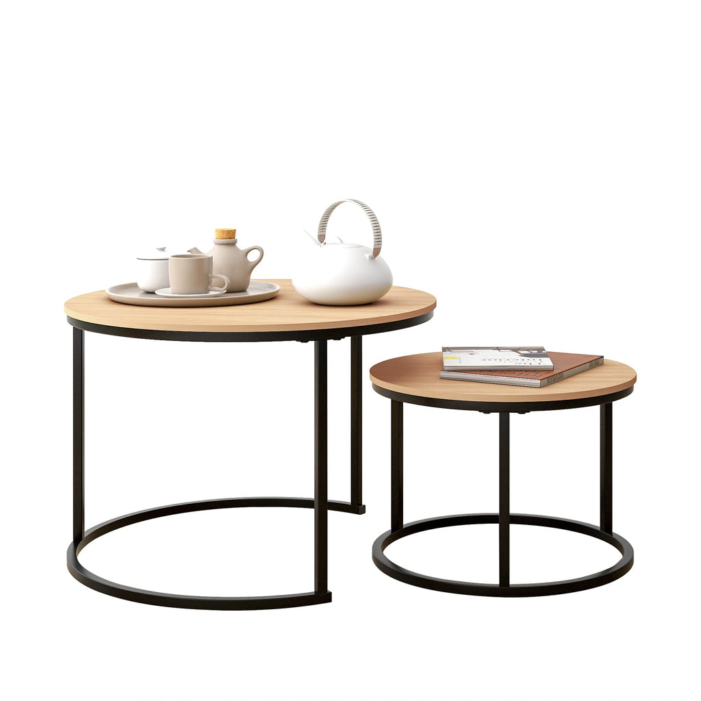 HOJINLINERO Round Nesting Coffee Table Set – Industrial Black Metal