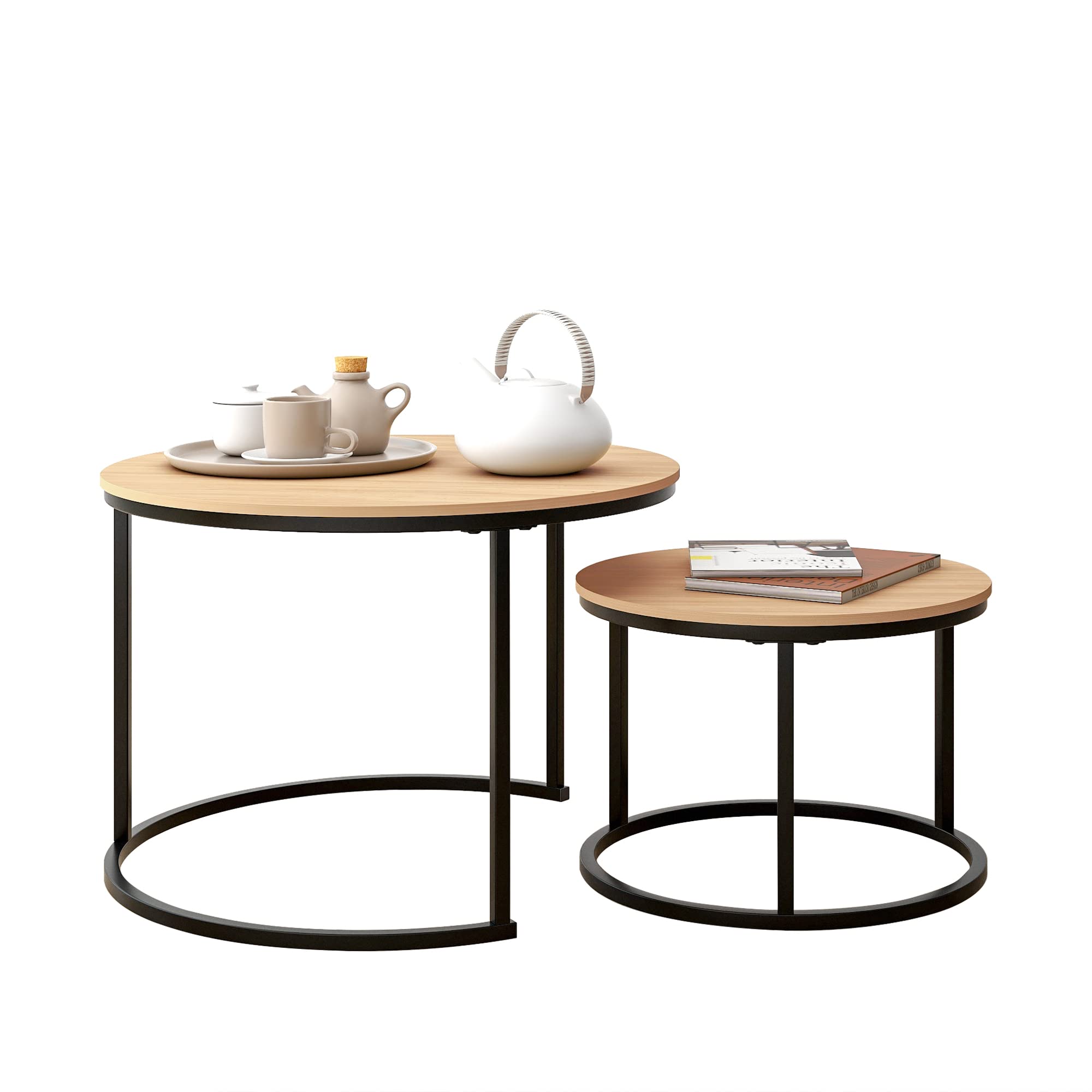 HOJINLINERO Round Nesting Coffee Table Set – Industrial Black Metal