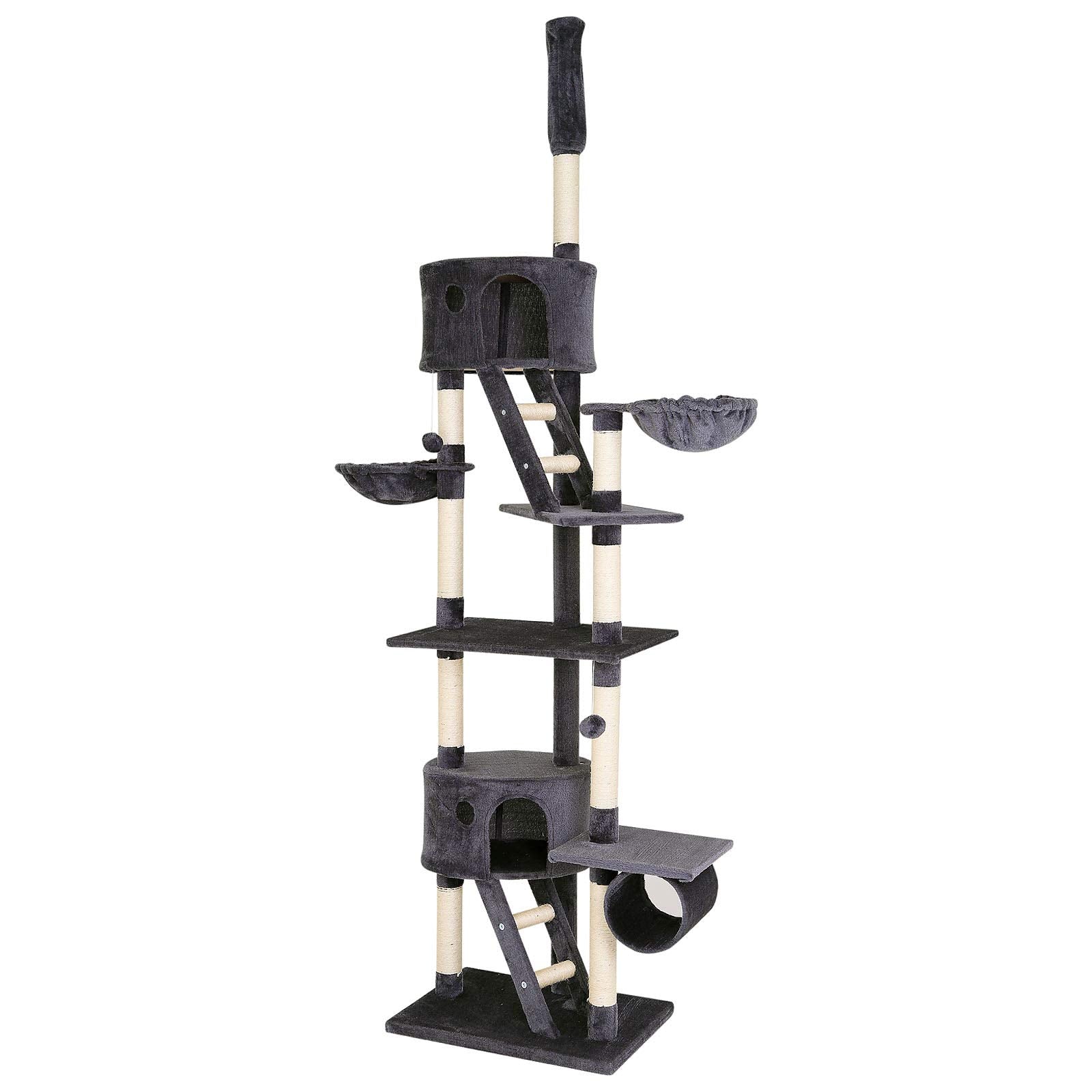 lionto dibea Floor-to-Ceiling Cat Tree Scratching Post, 240-260cm, Grey