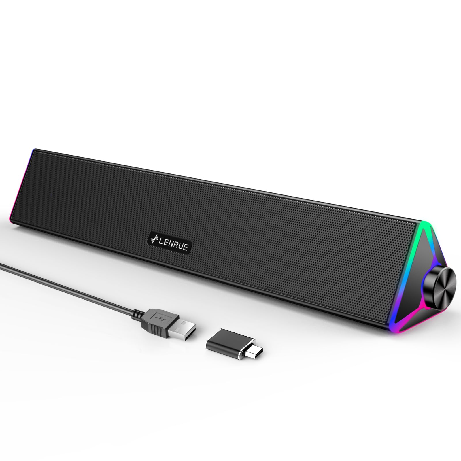 LENRUE PC Speakers – USB Powered Gaming Soundbar with Touch Lights