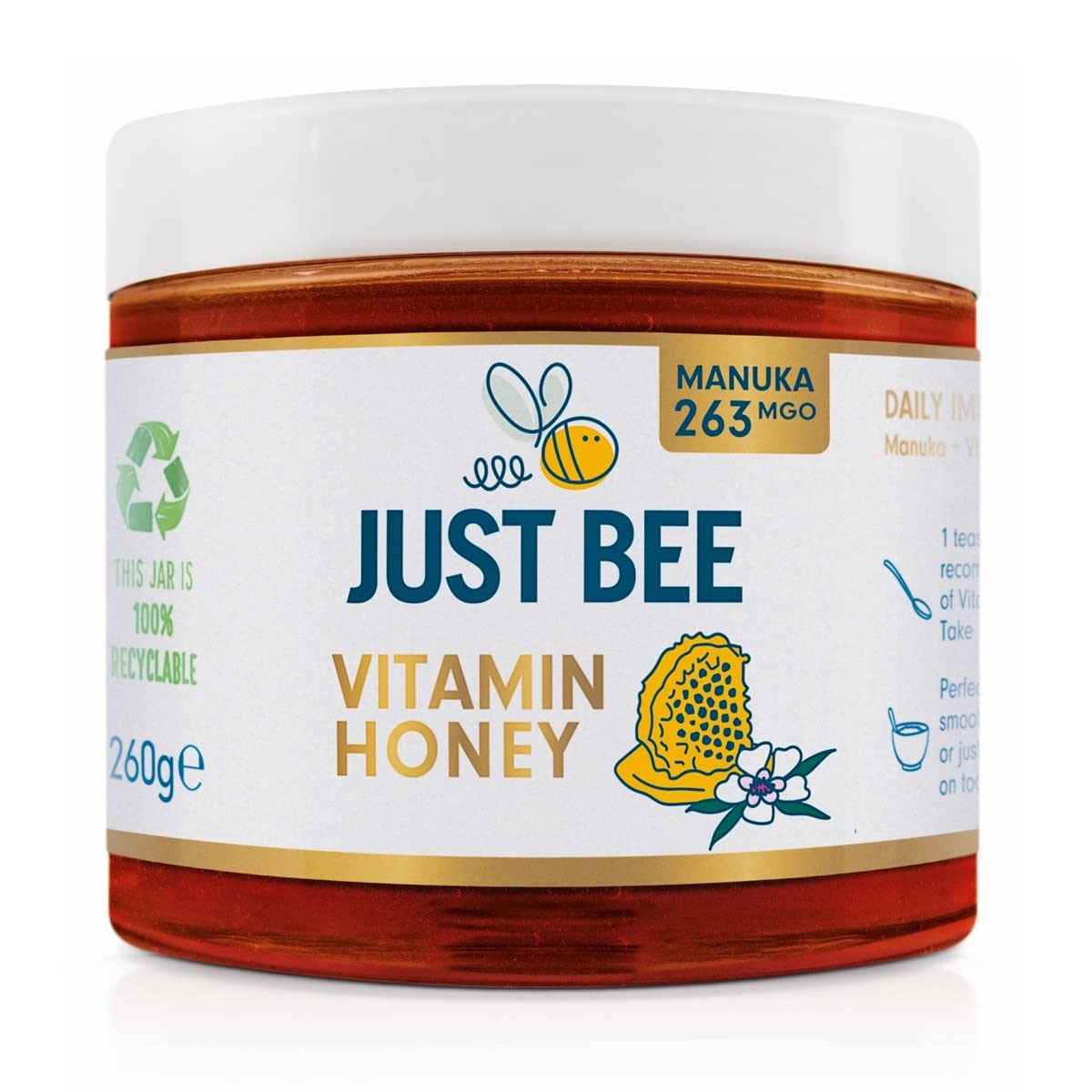Just Bee Manuka Immunity Honey 263 MGO with Echinacea & Vitamin C - 260g