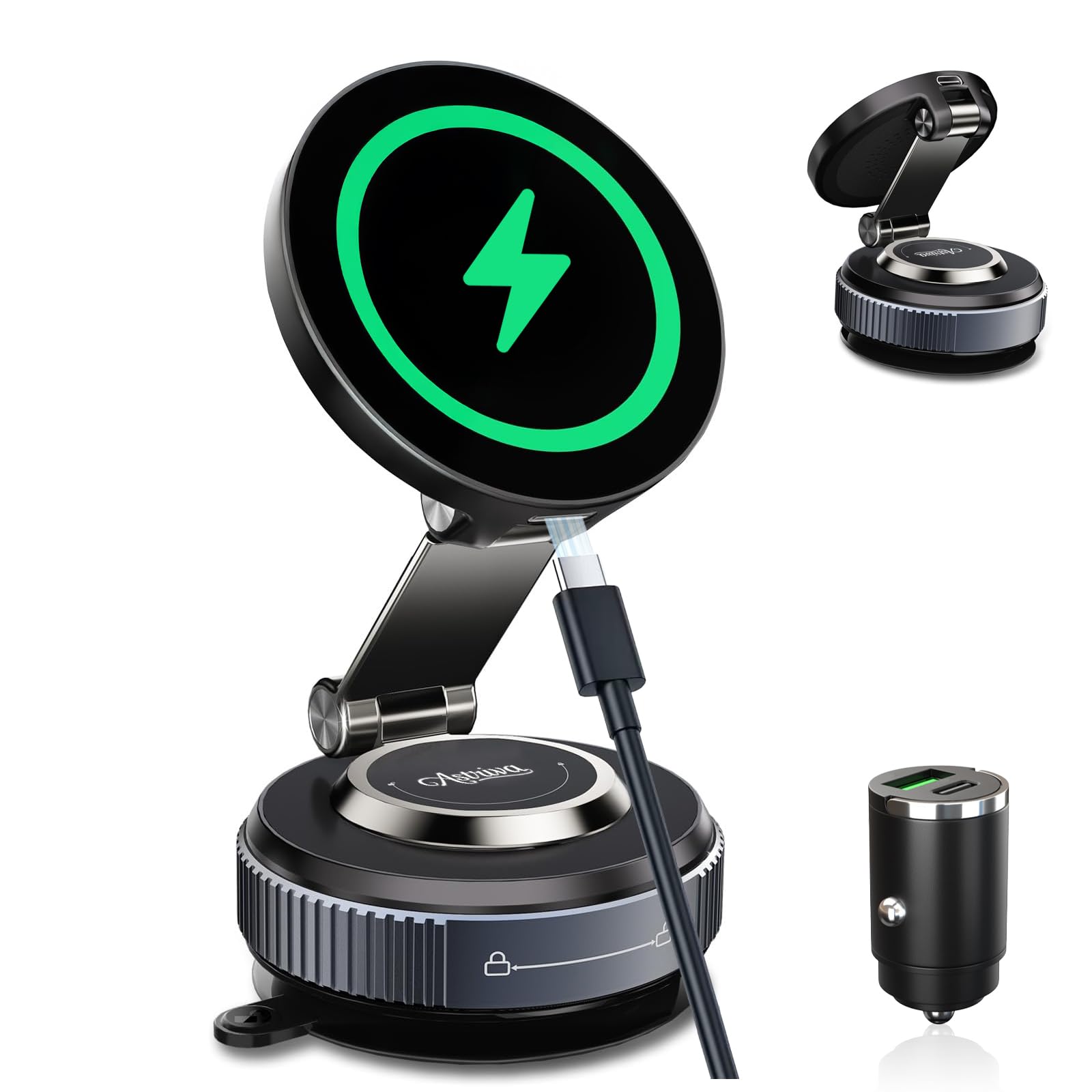 Astriva 15W Magnetic Wireless Charger & Foldable Car Phone Mount