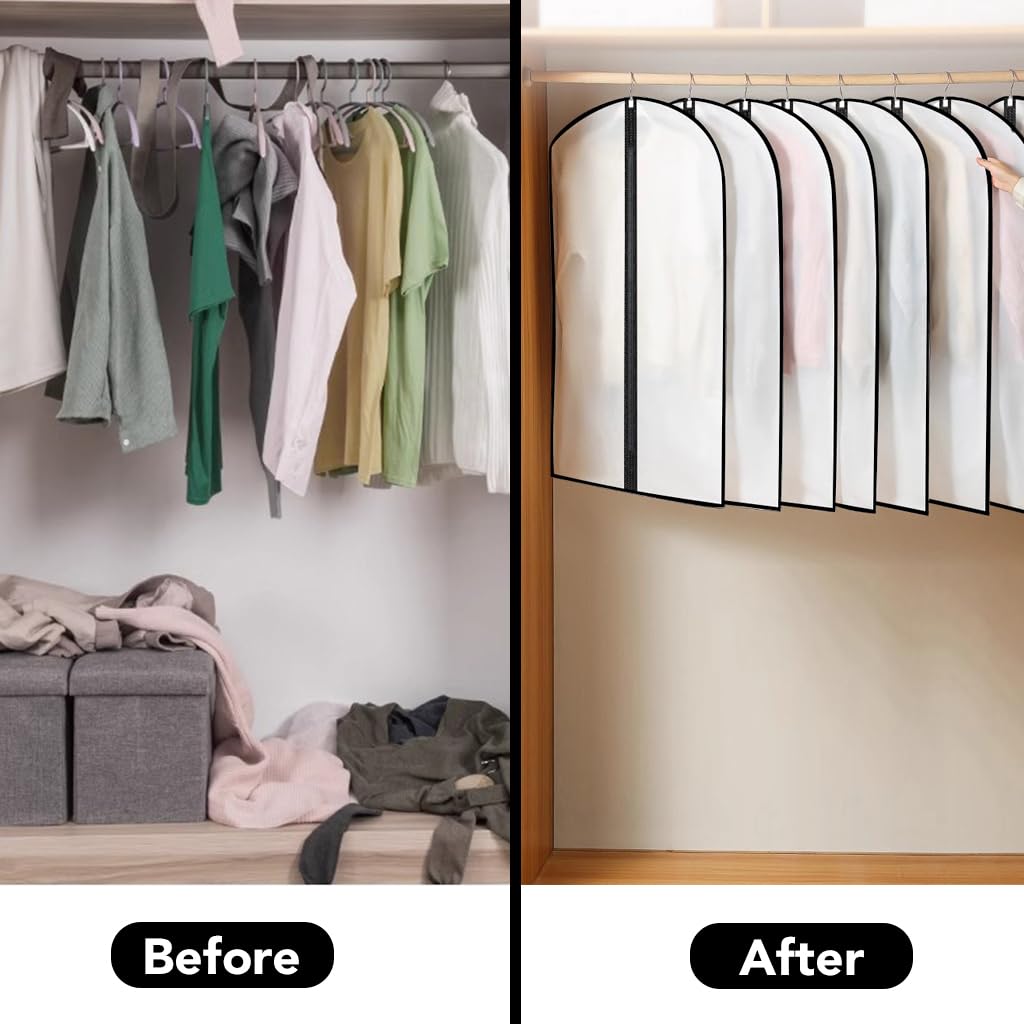 Garment Bags,5PCS Dustproof Garment Covers PEVA Translucent Clothes Covers with Zip Moth Proof Suit Protector Bags Waterproof Dress Covers for Shirts - image 5