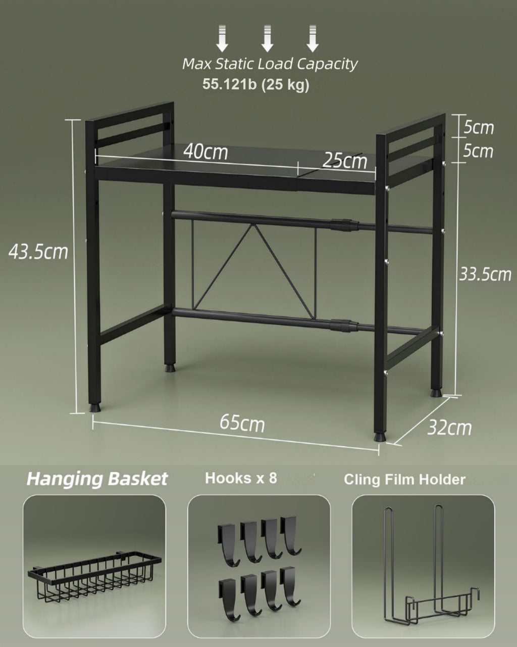 NETEL Expandable Microwave Oven Rack – 2-Tier Carbon Steel Kitchen Shelf