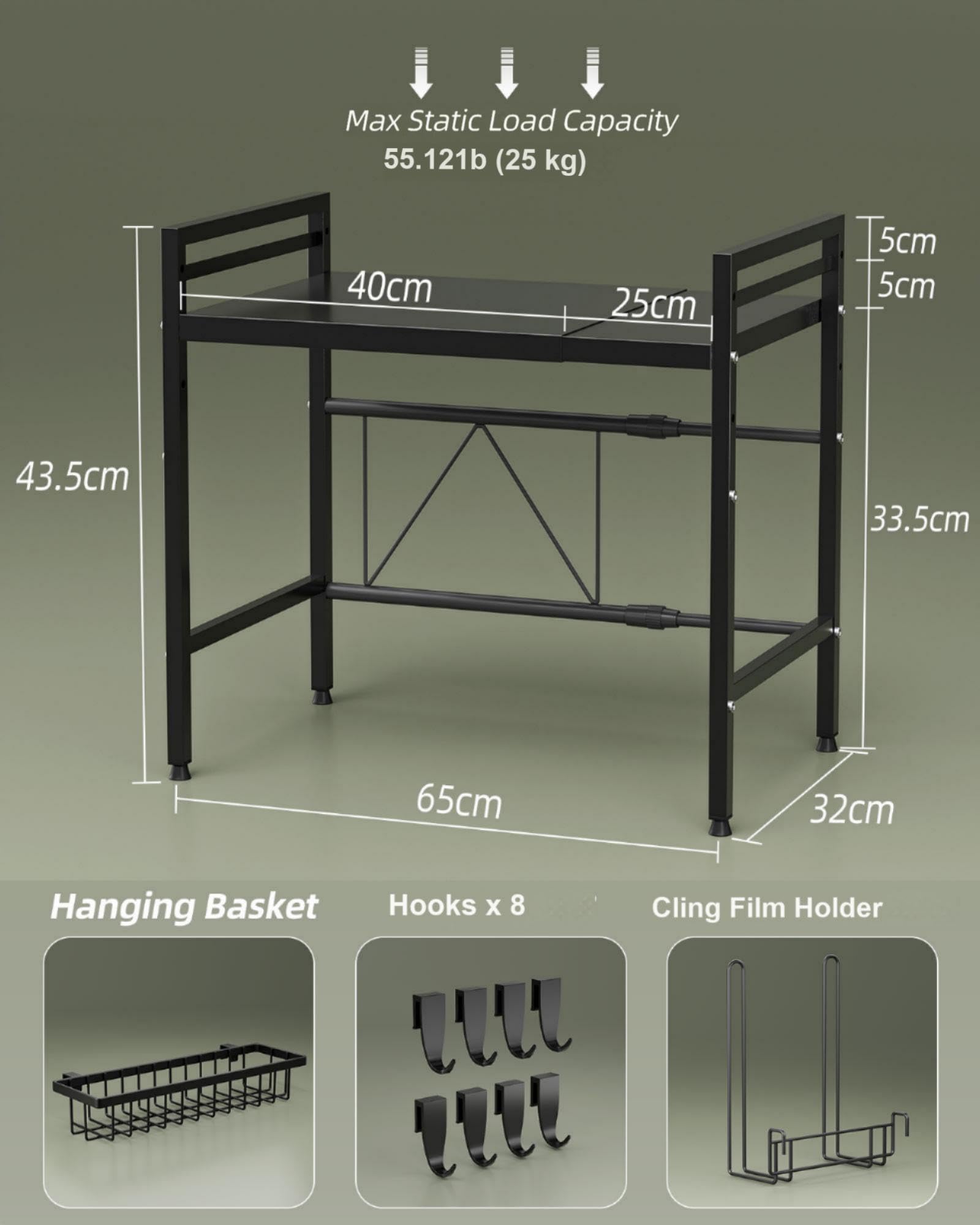 NETEL Expandable Microwave Oven Rack – 2-Tier Carbon Steel Kitchen Shelf