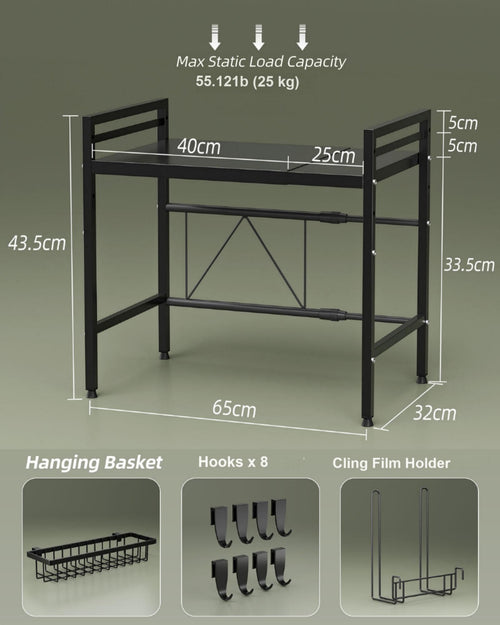 NETEL Expandable Microwave Oven Rack – 2-Tier Carbon Steel Kitchen Shelf