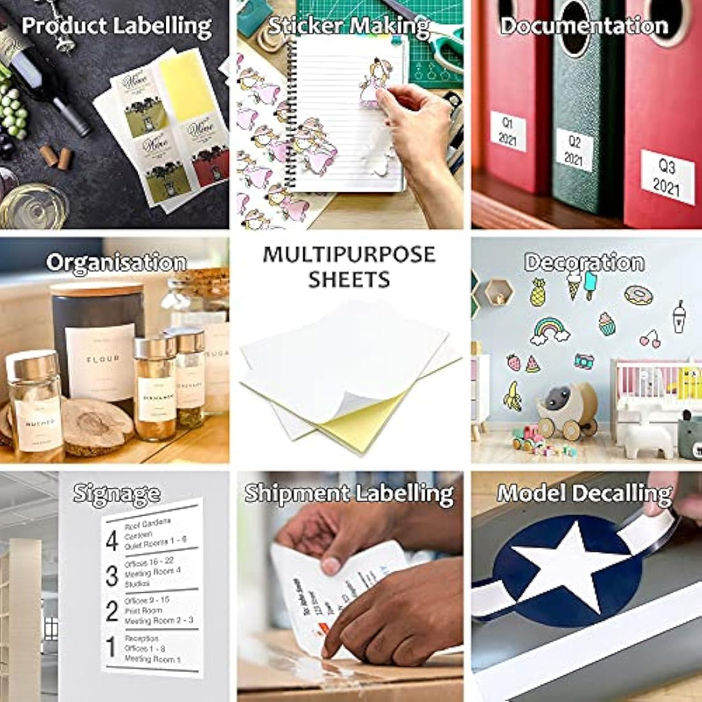 Evergreen Goods A4 White Matte Sticker Paper | 100 Sheets for Inkjet & Laser