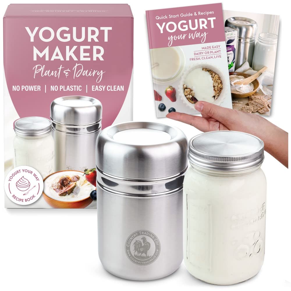 Stainless Steel Yoghurt Maker with 1 Quart Glass Jar
