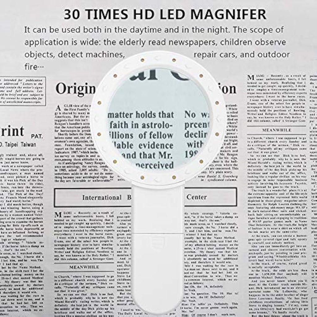 30X Handheld Magnifying Glass with 12 LED Lights for Seniors