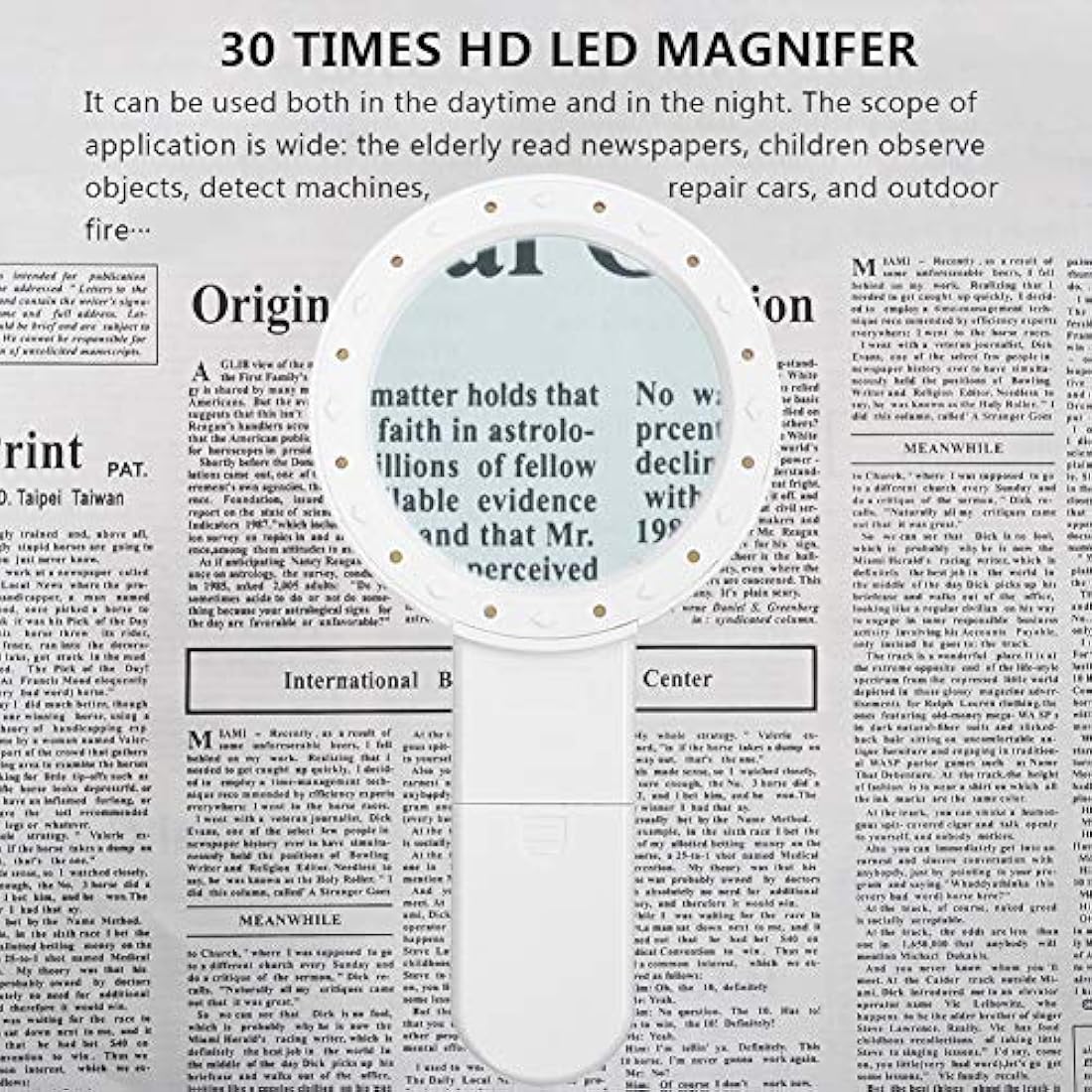 30X Handheld Magnifying Glass with 12 LED Lights for Seniors