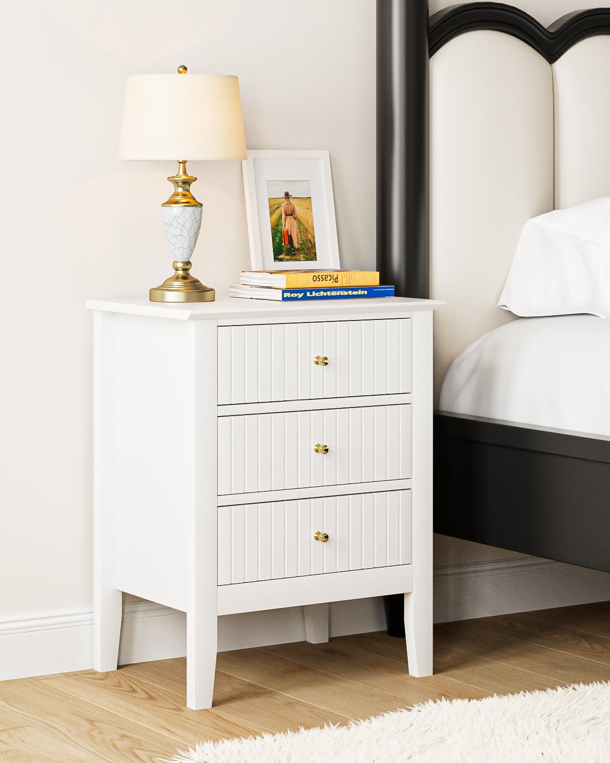 HEYZOEY 3-Drawer Bedside Cabinet – Modern Oak Wooden Nightstand