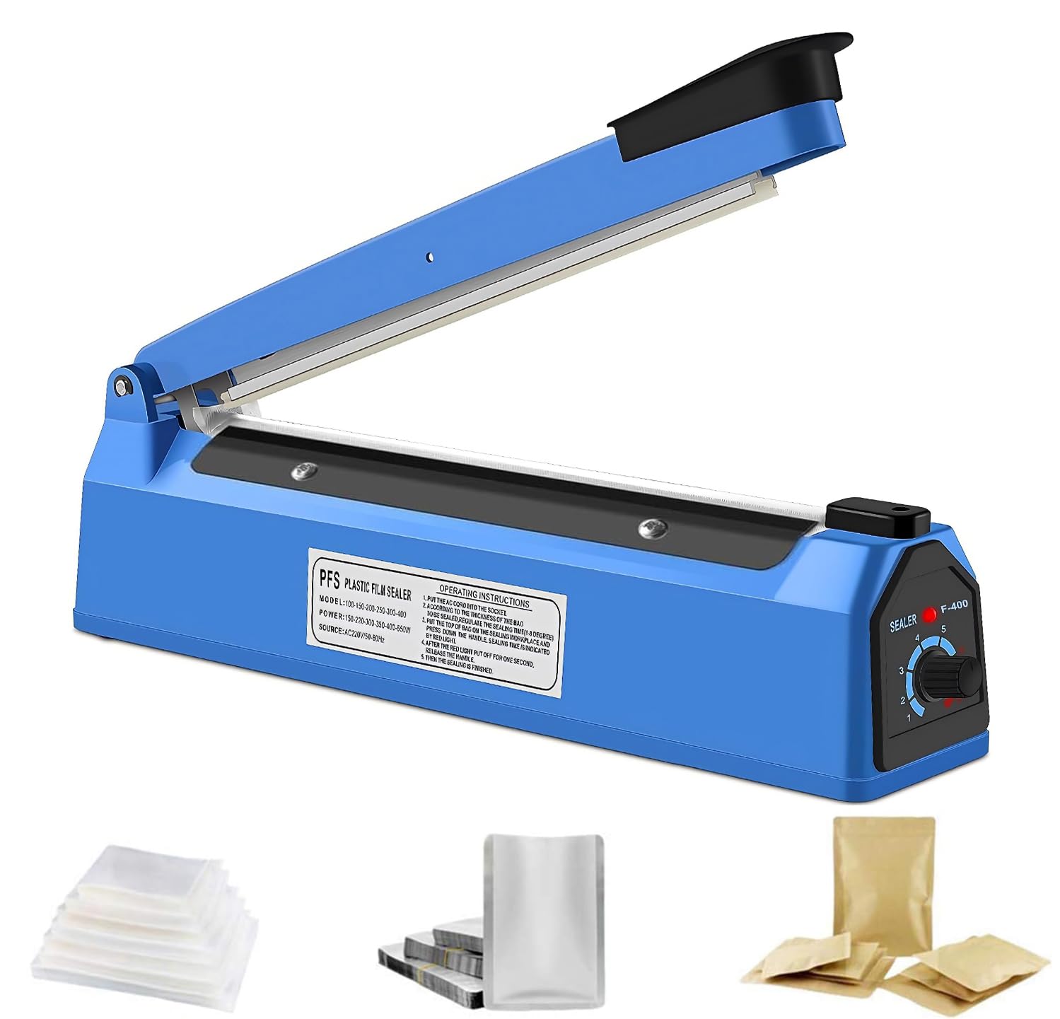 LUKVCIY 200mm Impulse Sealer | Manual Heat Sealer for Plastic Bags