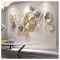Large Silent Wall Clock – Modern Ginkgo Leaf Metal Art Deco