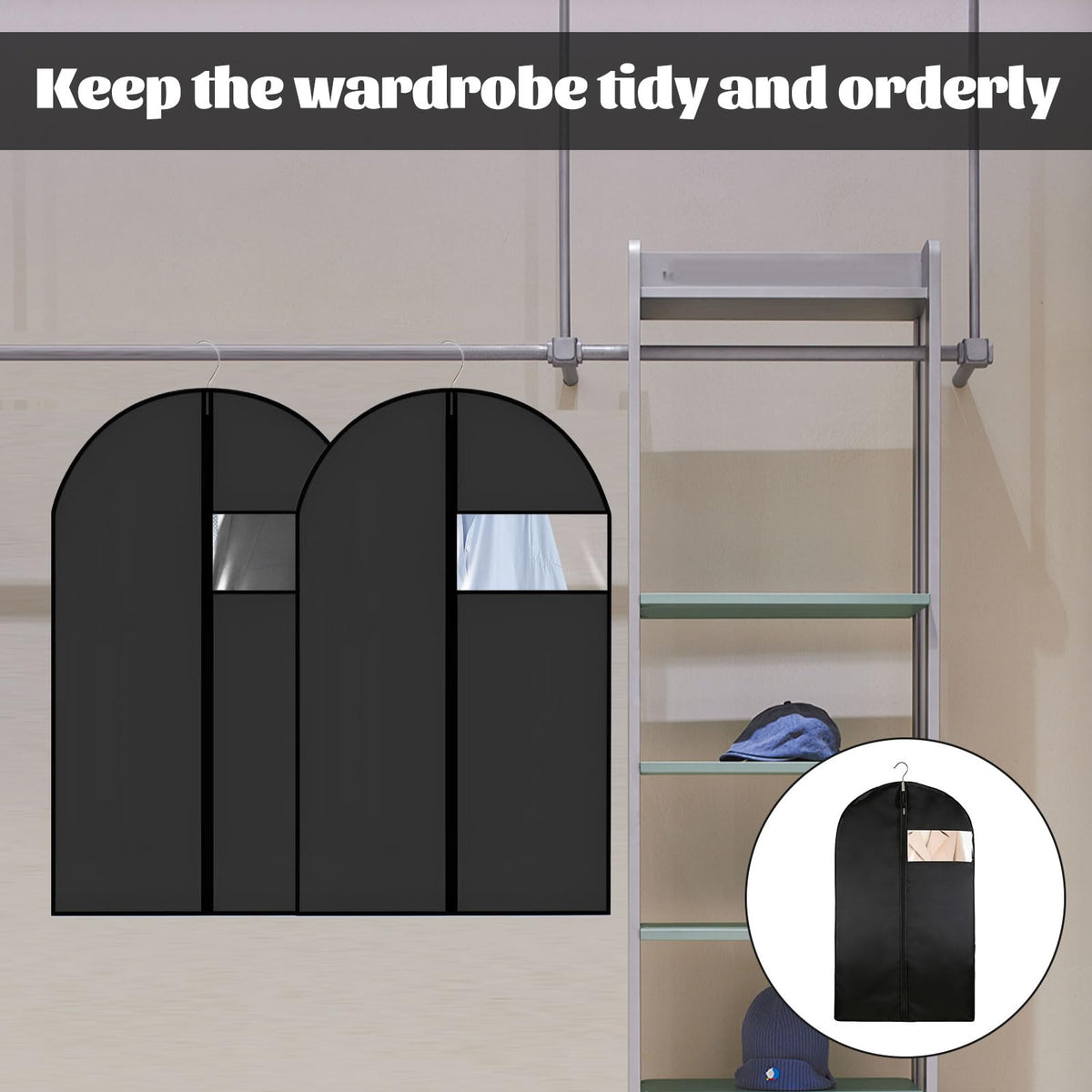2 Pack Suit Covers for Men with Zipper,Suit Bags for Men,60 * 100 cm Foldable and Dustproof Suits Carriers for Man,Easy to Store,Reusable Clothes - image 4