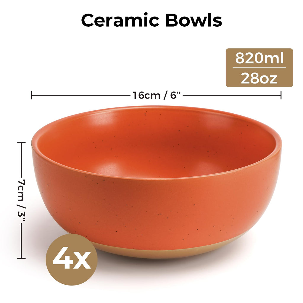 MIAMIO Aura Ceramic Soup Bowls - 750ml Stoneware Cereal Bowl Set of 4