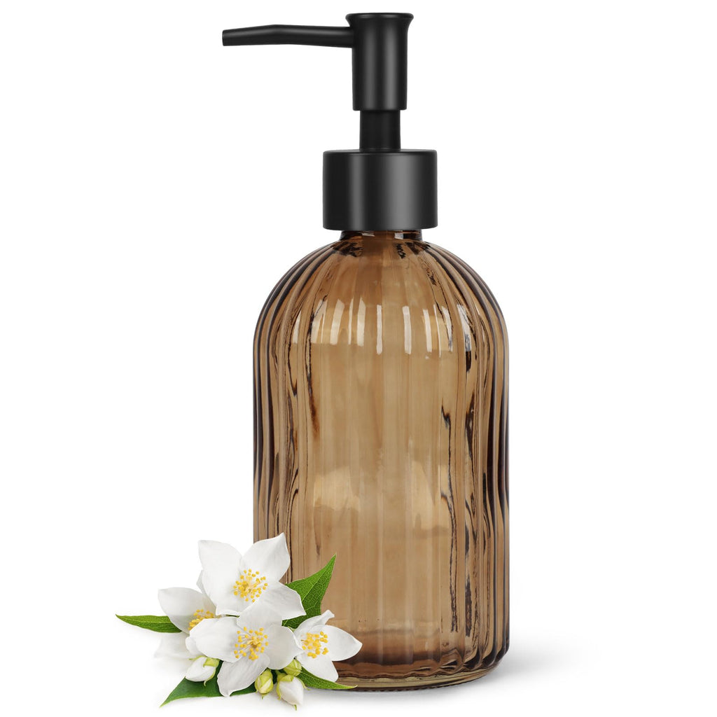 Topsky Glass Soap Dispenser with Black Rustproof Plastic Pump, 400ml Amber - image 1
