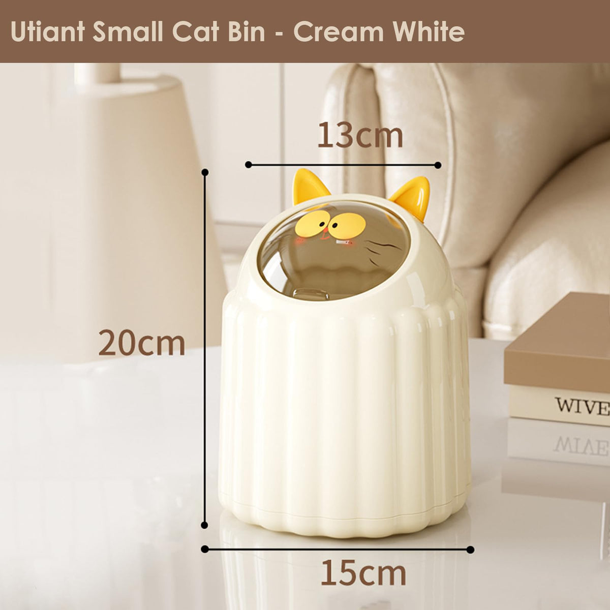 Utiant Small Bin with Lid, 1.3L Cute Cat Desk Bin Mini Rubbish Bin - image 5