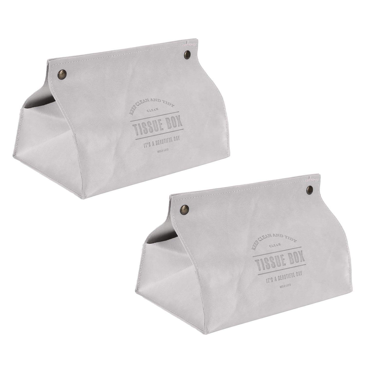 Jolof Store PU Leather Tissue Box Cover – Grey Rectangular Holder (2pcs)