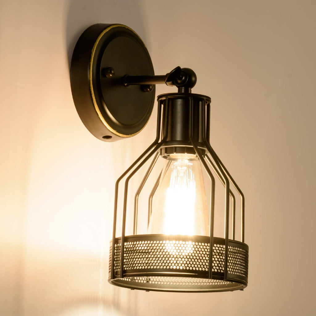 GLADFRESIT Industrial Wall Sconce | Black Metal Cage Bathroom Light