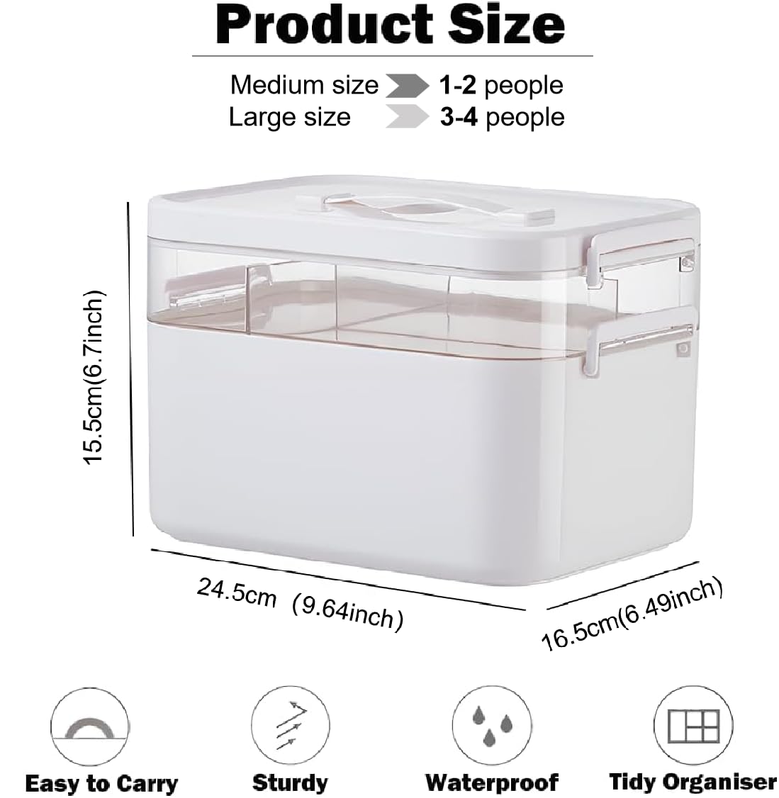 Medicine Storage Box,Lockable Plastic Medicine Box Medication Case,2-Layer Multi Grid First Aid Boxes,Portable Storage Organiser Large Medical - image 2
