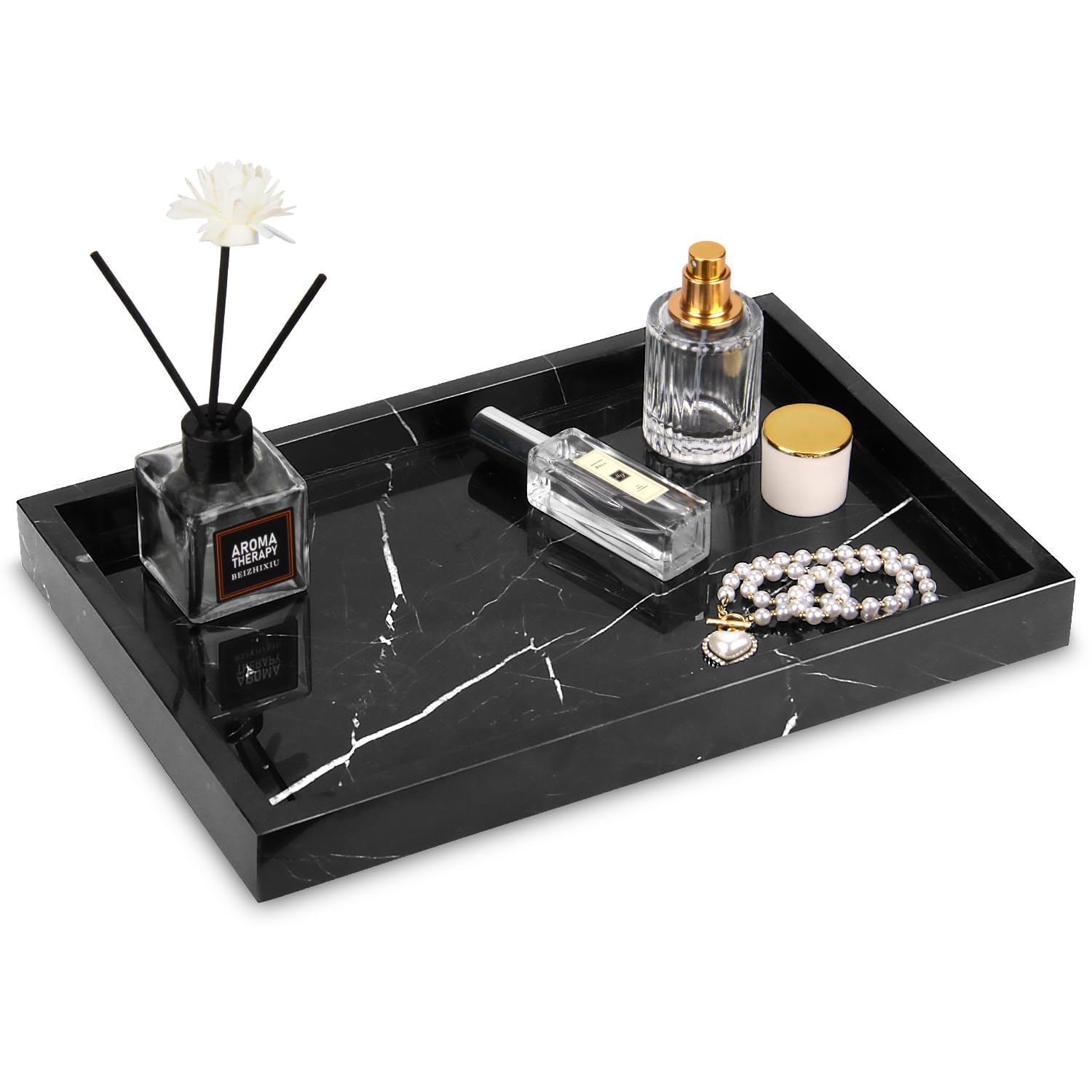 Natural Marble Vanity Tray | Black Marquina 30x20cm