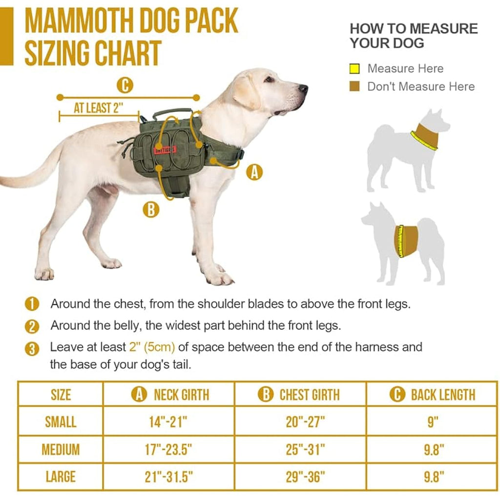 OneTigris Mammoth Dog Backpack – Durable Hiking Saddle Bag, Ranger Green