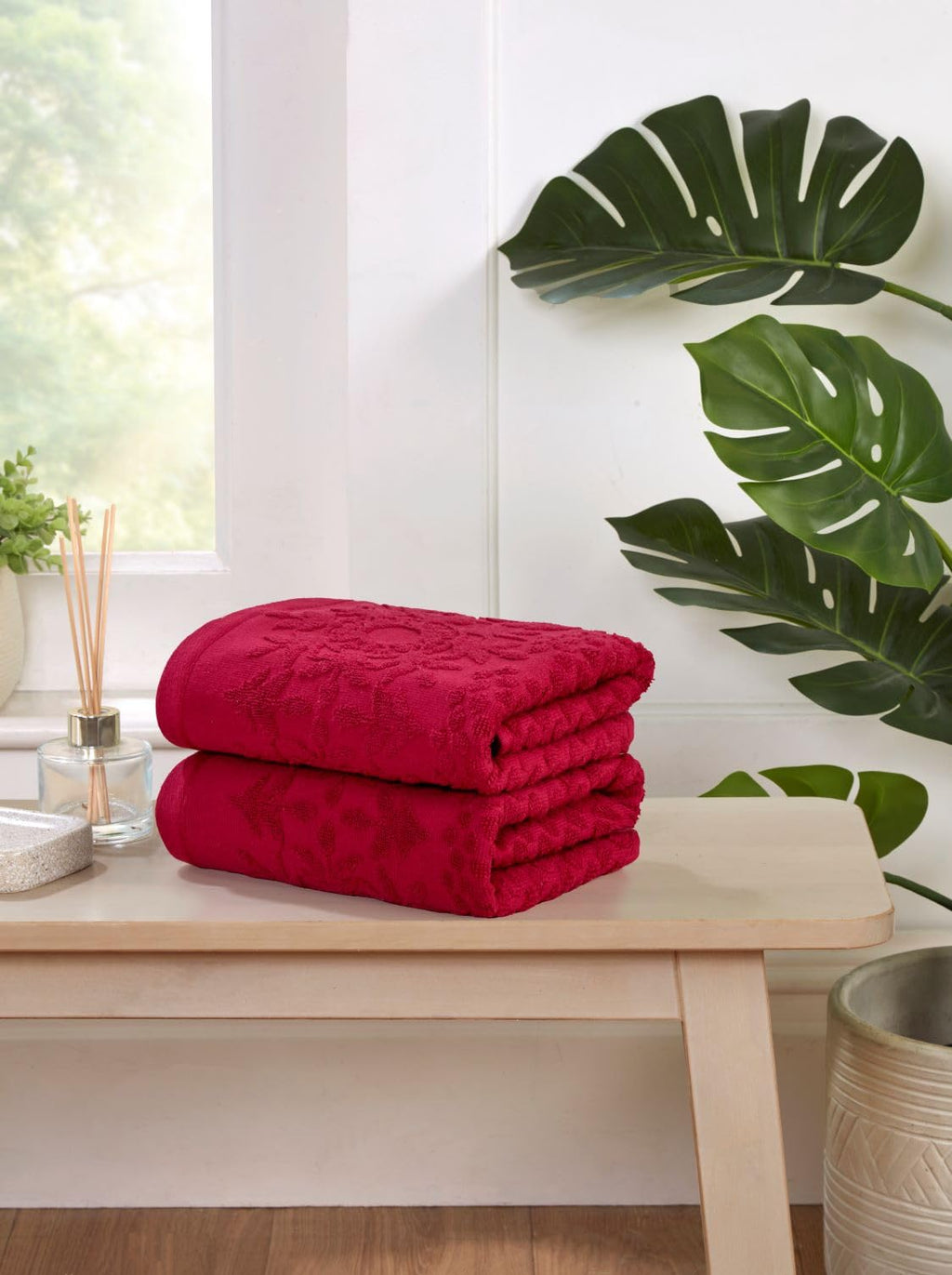 Rapport Home Versailles Jacquard Hand Towels 2 Pack - Ruby, 50x85cm - image 2