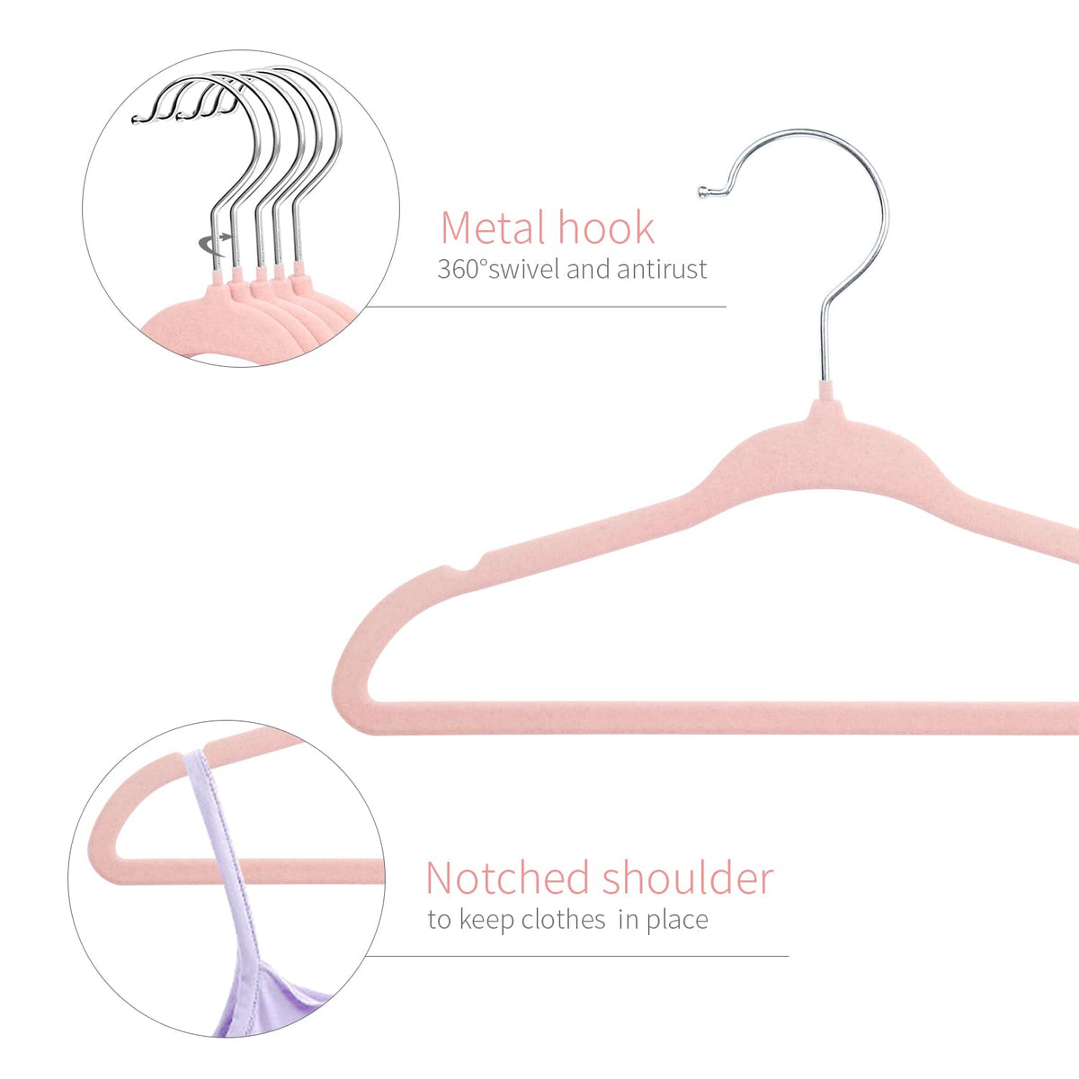 ManGotree 11" Baby Velvet Hangers Non-Slip Kids Hangers 30 Pack Light Pink - image 3