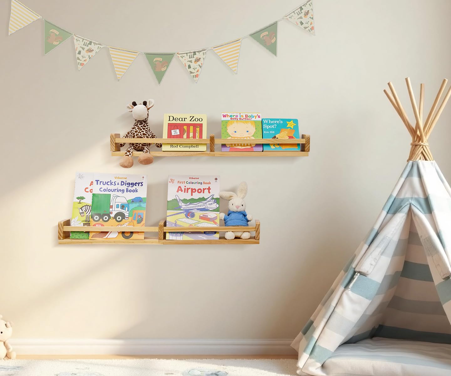 Gieanoo Nursery Floating Shelves | Set of 2 Solid Pine Wood 80cm Bookshelf