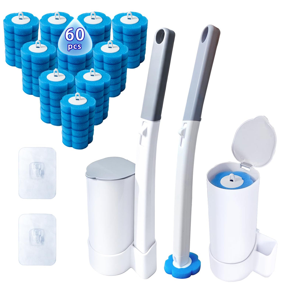 Disposable Toilet Brush Set, 2 Pack Toilet Brushes and Holders with 60 Cleaner Refills - image 1