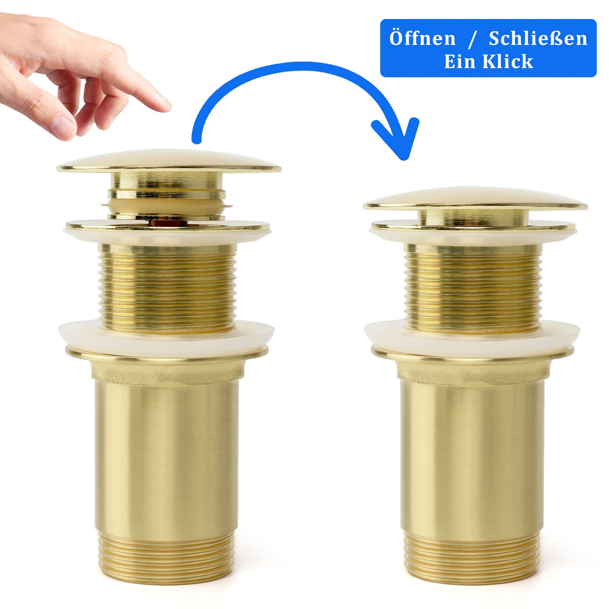 Universal drain fitting without overflow, pop-up drain plug made of solid brass for sink and washbasin, tool-free installation - image 5