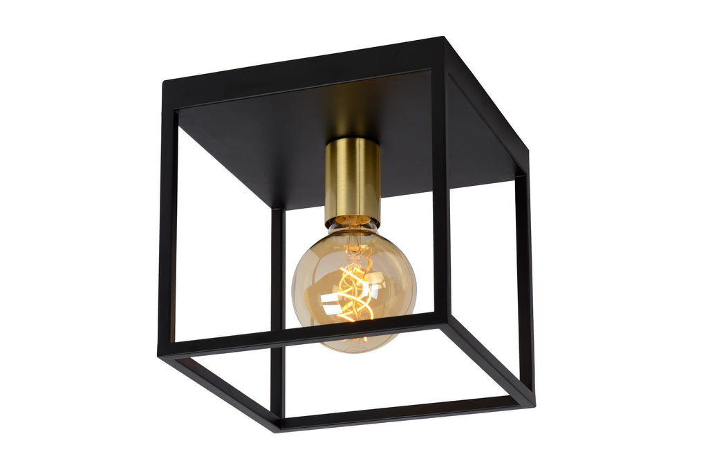 Lucide Flush Ceiling Light – Metal, E27, 40W, Black Satin Brass