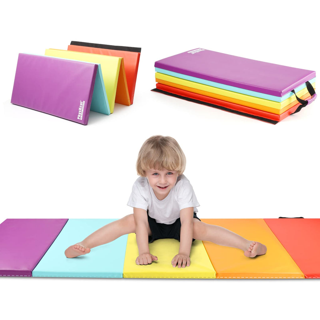 PhysKcal 5-Panel Folding Gymnastics Tumbling Mat | Thick EPE Foam Exercise Mat