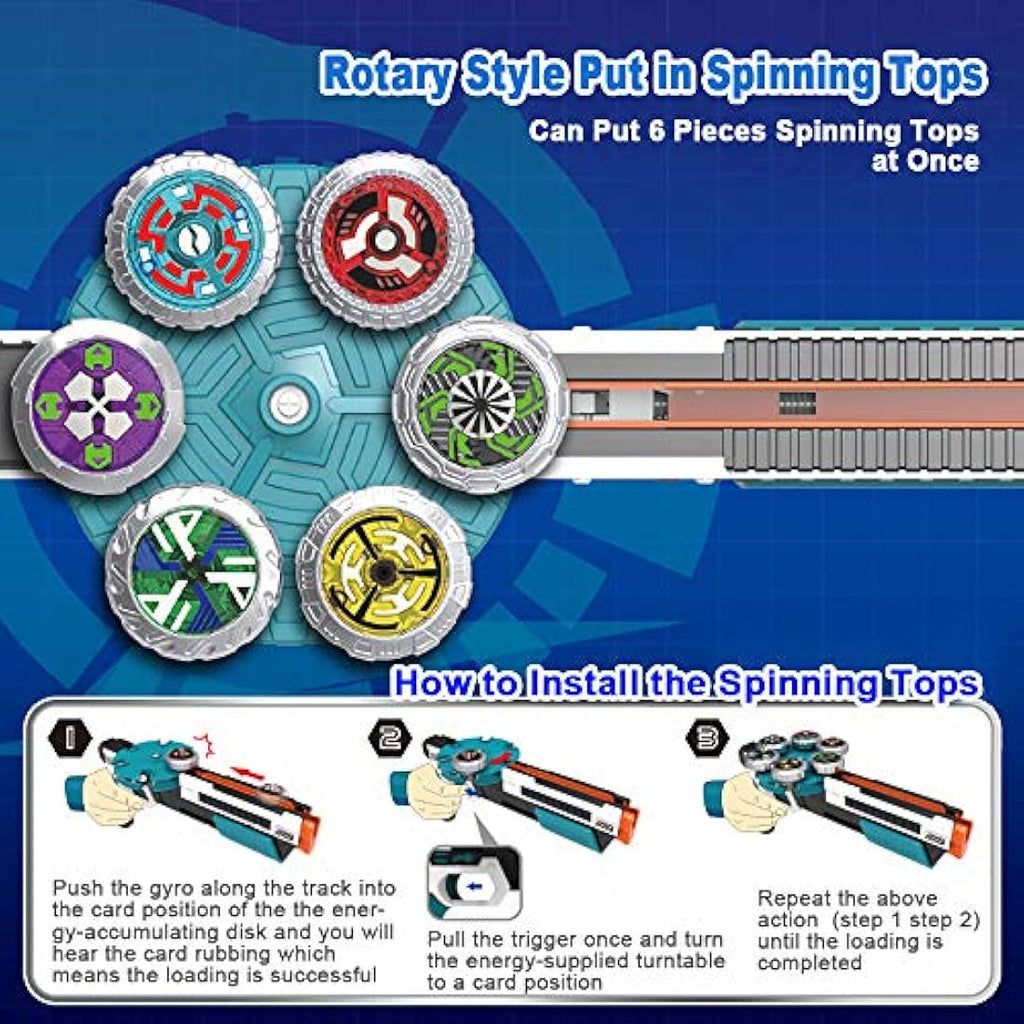 Gyro Burst Battling Tops Set with Engine Launcher - 6 Pcs