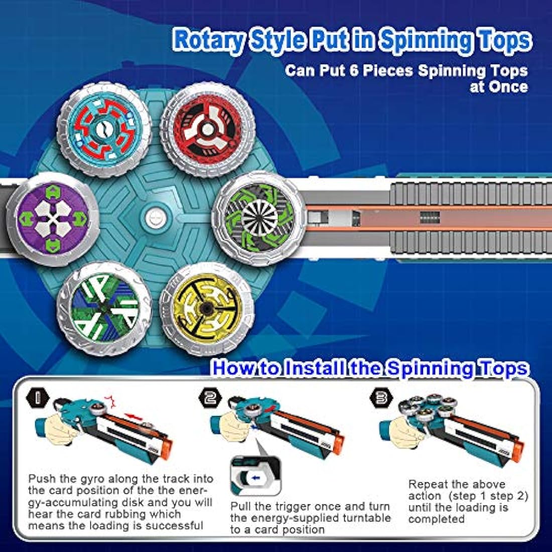Gyro Burst Battling Tops Set with Engine Launcher - 6 Pcs