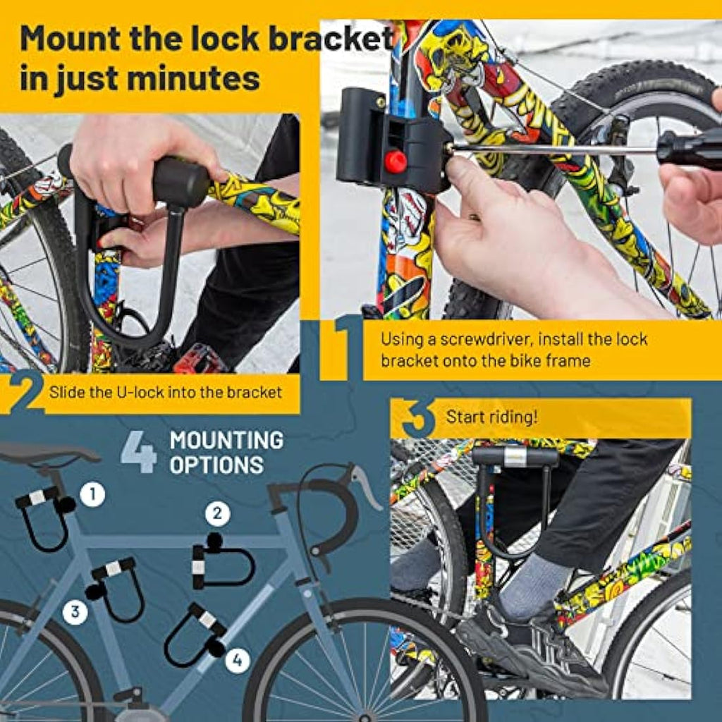 SIGTUNA Heavy Duty Bike U-Lock | 16mm Steel Shackle with Mount Holder