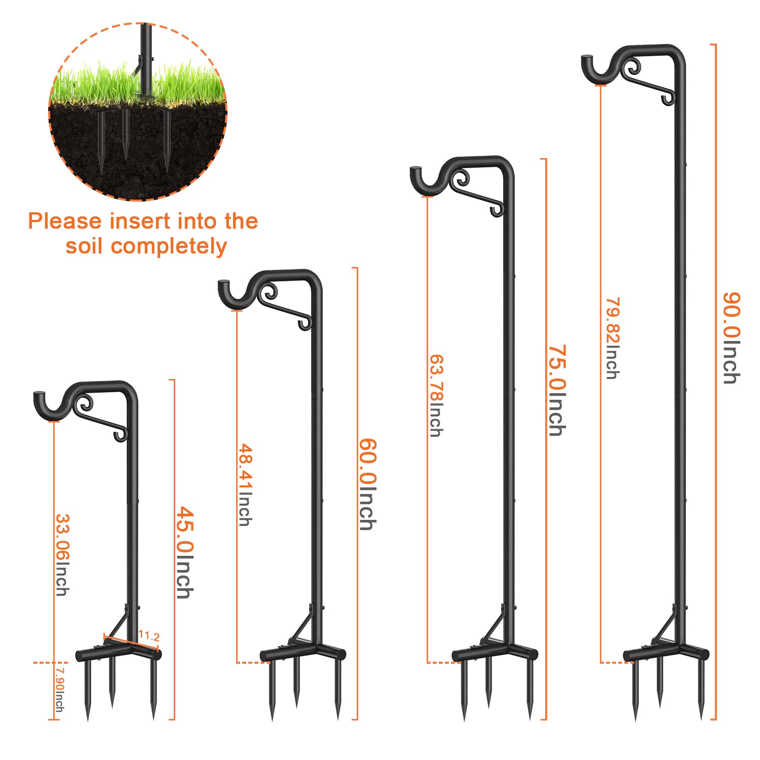 Mutool 90in Adjustable Shepherd Hooks - 2 Pack Heavy Duty Bird Feeder Pole