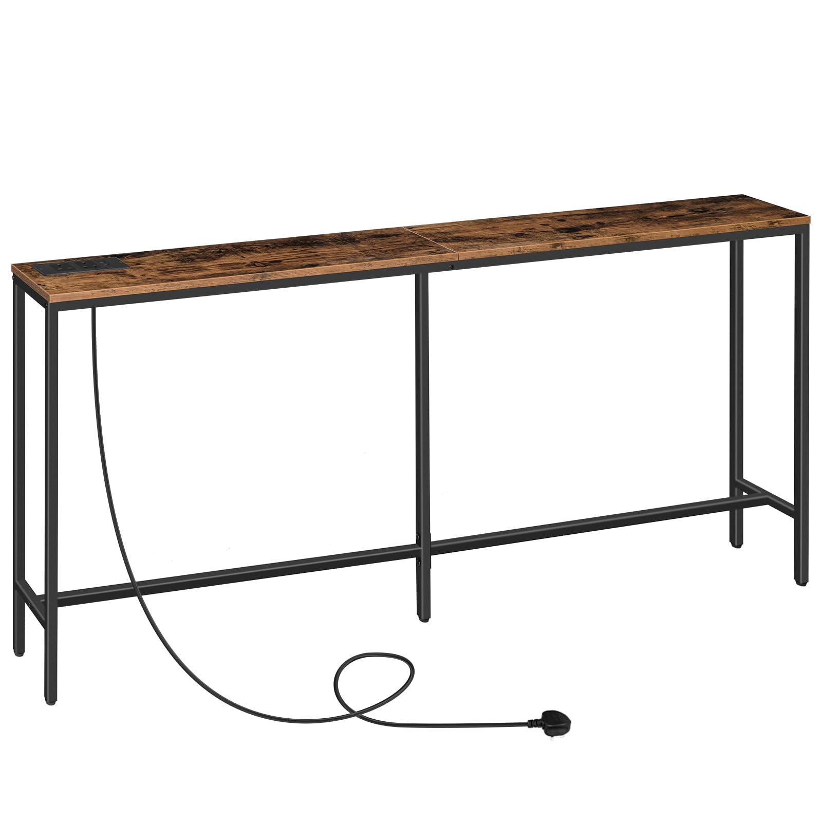 MAHANCRIS 180 CM Narrow Console Table with Power Outlet | Industrial Black