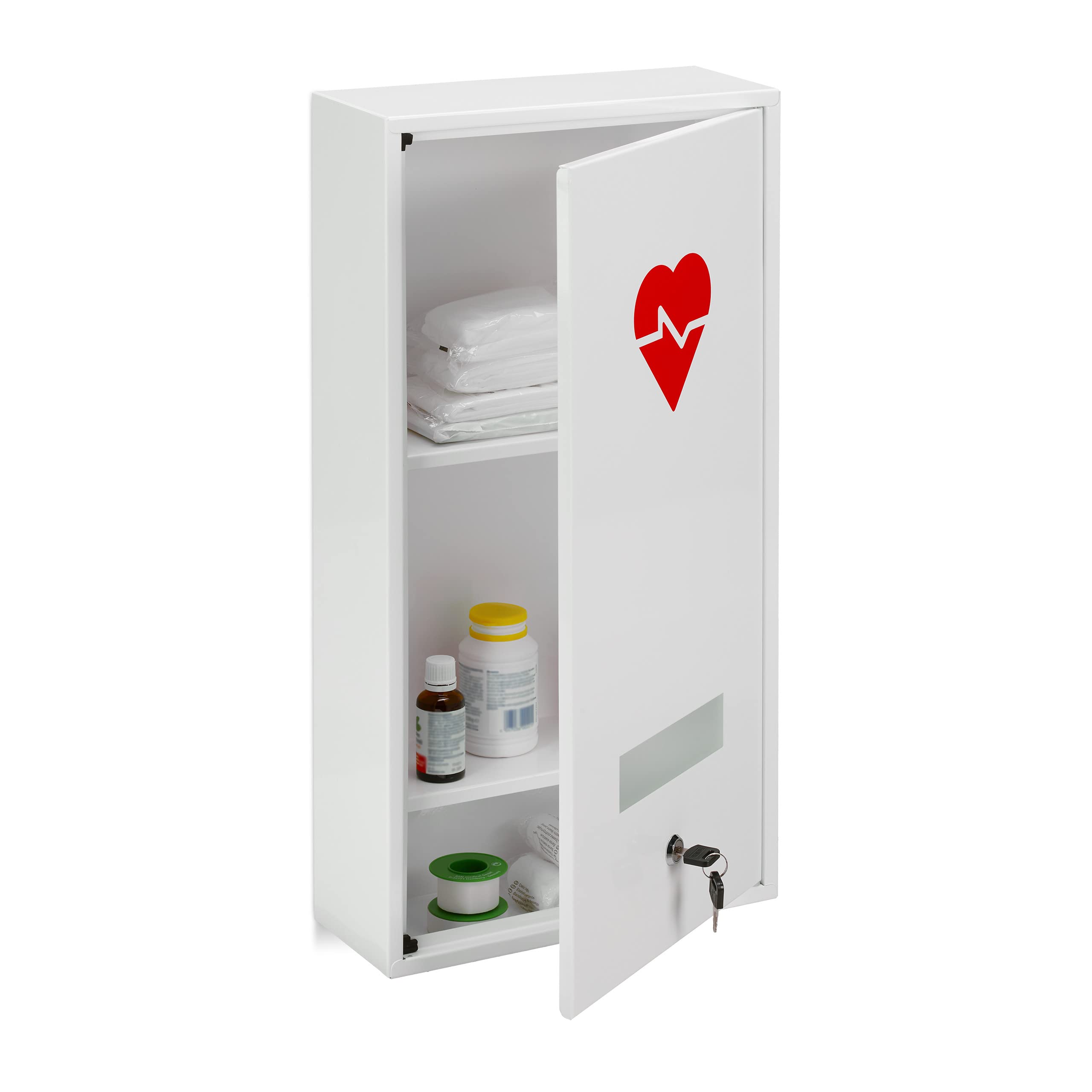 Relaxdays Lockable Steel Medicine Cabinet | 3 Compartments, White